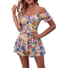 image:imageLYANER Womens Summer Off The Shoulder Wrap Tie Back Short Sleeve Ruffle Romper Dress Short JumpsuitFloral Light Pink
