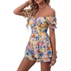 image:imageLYANER Womens Summer Off The Shoulder Wrap Tie Back Short Sleeve Ruffle Romper Dress Short JumpsuitFloral Light Pink