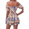 image:imageLYANER Womens Summer Off The Shoulder Wrap Tie Back Short Sleeve Ruffle Romper Dress Short JumpsuitFloral Light Pink