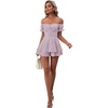 image:imageLYANER Womens Summer Off The Shoulder Wrap Tie Back Short Sleeve Ruffle Romper Dress Short JumpsuitFloral Light Purple