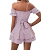 image:imageLYANER Womens Summer Off The Shoulder Wrap Tie Back Short Sleeve Ruffle Romper Dress Short JumpsuitFloral Light Purple