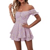 image:imageLYANER Womens Summer Off The Shoulder Wrap Tie Back Short Sleeve Ruffle Romper Dress Short JumpsuitFloral Light Purple