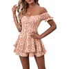 image:imageLYANER Womens Summer Off The Shoulder Wrap Tie Back Short Sleeve Ruffle Romper Dress Short JumpsuitFloral Light Red