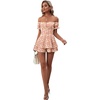 image:imageLYANER Womens Summer Off The Shoulder Wrap Tie Back Short Sleeve Ruffle Romper Dress Short JumpsuitFloral Light Red