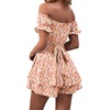 image:imageLYANER Womens Summer Off The Shoulder Wrap Tie Back Short Sleeve Ruffle Romper Dress Short JumpsuitFloral Light Red