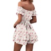 image:imageLYANER Womens Summer Off The Shoulder Wrap Tie Back Short Sleeve Ruffle Romper Dress Short JumpsuitFloral Pink