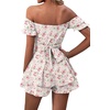 image:imageLYANER Womens Summer Off The Shoulder Wrap Tie Back Short Sleeve Ruffle Romper Dress Short JumpsuitFloral Pink