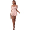 image:imageLYANER Womens Summer Off The Shoulder Wrap Tie Back Short Sleeve Ruffle Romper Dress Short JumpsuitFloral Print Pink