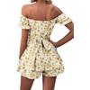 image:imageLYANER Womens Summer Off The Shoulder Wrap Tie Back Short Sleeve Ruffle Romper Dress Short JumpsuitFloral Yellow