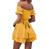 image:imageLYANER Womens Summer Off The Shoulder Wrap Tie Back Short Sleeve Ruffle Romper Dress Short JumpsuitGinger
