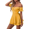 image:imageLYANER Womens Summer Off The Shoulder Wrap Tie Back Short Sleeve Ruffle Romper Dress Short JumpsuitGinger