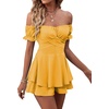 image:imageLYANER Womens Summer Off The Shoulder Wrap Tie Back Short Sleeve Ruffle Romper Dress Short JumpsuitGinger