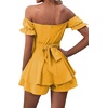 image:imageLYANER Womens Summer Off The Shoulder Wrap Tie Back Short Sleeve Ruffle Romper Dress Short JumpsuitGinger