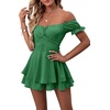 image:imageLYANER Womens Summer Off The Shoulder Wrap Tie Back Short Sleeve Ruffle Romper Dress Short JumpsuitGreen