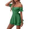 image:imageLYANER Womens Summer Off The Shoulder Wrap Tie Back Short Sleeve Ruffle Romper Dress Short JumpsuitGreen
