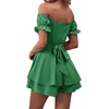 image:imageLYANER Womens Summer Off The Shoulder Wrap Tie Back Short Sleeve Ruffle Romper Dress Short JumpsuitGreen