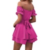 image:imageLYANER Womens Summer Off The Shoulder Wrap Tie Back Short Sleeve Ruffle Romper Dress Short JumpsuitHot Pink