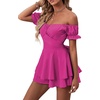 image:imageLYANER Womens Summer Off The Shoulder Wrap Tie Back Short Sleeve Ruffle Romper Dress Short JumpsuitHot Pink