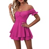 image:imageLYANER Womens Summer Off The Shoulder Wrap Tie Back Short Sleeve Ruffle Romper Dress Short JumpsuitHot Pink