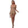 image:imageLYANER Womens Summer Off The Shoulder Wrap Tie Back Short Sleeve Ruffle Romper Dress Short JumpsuitKhaki