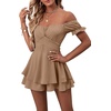image:imageLYANER Womens Summer Off The Shoulder Wrap Tie Back Short Sleeve Ruffle Romper Dress Short JumpsuitKhaki