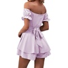 image:imageLYANER Womens Summer Off The Shoulder Wrap Tie Back Short Sleeve Ruffle Romper Dress Short JumpsuitLavender