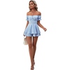 image:imageLYANER Womens Summer Off The Shoulder Wrap Tie Back Short Sleeve Ruffle Romper Dress Short JumpsuitLight Blue