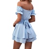 image:imageLYANER Womens Summer Off The Shoulder Wrap Tie Back Short Sleeve Ruffle Romper Dress Short JumpsuitLight Blue