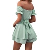 image:imageLYANER Womens Summer Off The Shoulder Wrap Tie Back Short Sleeve Ruffle Romper Dress Short JumpsuitLight Green