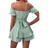 image:imageLYANER Womens Summer Off The Shoulder Wrap Tie Back Short Sleeve Ruffle Romper Dress Short JumpsuitLight Green