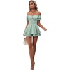image:imageLYANER Womens Summer Off The Shoulder Wrap Tie Back Short Sleeve Ruffle Romper Dress Short JumpsuitLight Green