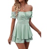 image:imageLYANER Womens Summer Off The Shoulder Wrap Tie Back Short Sleeve Ruffle Romper Dress Short JumpsuitLight Green