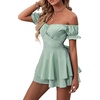 image:imageLYANER Womens Summer Off The Shoulder Wrap Tie Back Short Sleeve Ruffle Romper Dress Short JumpsuitLight Green