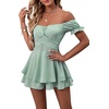 image:imageLYANER Womens Summer Off The Shoulder Wrap Tie Back Short Sleeve Ruffle Romper Dress Short JumpsuitLight Green