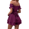image:imageLYANER Womens Summer Off The Shoulder Wrap Tie Back Short Sleeve Ruffle Romper Dress Short JumpsuitMagenta