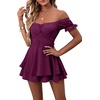 image:imageLYANER Womens Summer Off The Shoulder Wrap Tie Back Short Sleeve Ruffle Romper Dress Short JumpsuitMagenta