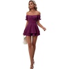 image:imageLYANER Womens Summer Off The Shoulder Wrap Tie Back Short Sleeve Ruffle Romper Dress Short JumpsuitMagenta