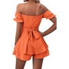 image:imageLYANER Womens Summer Off The Shoulder Wrap Tie Back Short Sleeve Ruffle Romper Dress Short JumpsuitOrange
