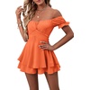 image:imageLYANER Womens Summer Off The Shoulder Wrap Tie Back Short Sleeve Ruffle Romper Dress Short JumpsuitOrange
