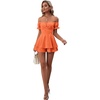 image:imageLYANER Womens Summer Off The Shoulder Wrap Tie Back Short Sleeve Ruffle Romper Dress Short JumpsuitOrange