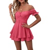 image:imageLYANER Womens Summer Off The Shoulder Wrap Tie Back Short Sleeve Ruffle Romper Dress Short JumpsuitPeach Red