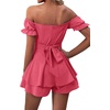 image:imageLYANER Womens Summer Off The Shoulder Wrap Tie Back Short Sleeve Ruffle Romper Dress Short JumpsuitPeach Red