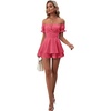 image:imageLYANER Womens Summer Off The Shoulder Wrap Tie Back Short Sleeve Ruffle Romper Dress Short JumpsuitPeach Red