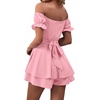 image:imageLYANER Womens Summer Off The Shoulder Wrap Tie Back Short Sleeve Ruffle Romper Dress Short JumpsuitPink