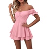 image:imageLYANER Womens Summer Off The Shoulder Wrap Tie Back Short Sleeve Ruffle Romper Dress Short JumpsuitPink