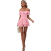 image:imageLYANER Womens Summer Off The Shoulder Wrap Tie Back Short Sleeve Ruffle Romper Dress Short JumpsuitPink