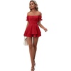 image:imageLYANER Womens Summer Off The Shoulder Wrap Tie Back Short Sleeve Ruffle Romper Dress Short JumpsuitRed