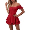 image:imageLYANER Womens Summer Off The Shoulder Wrap Tie Back Short Sleeve Ruffle Romper Dress Short JumpsuitRed