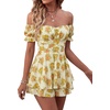 image:imageLYANER Womens Summer Off The Shoulder Wrap Tie Back Short Sleeve Ruffle Romper Dress Short JumpsuitRose White