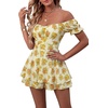 image:imageLYANER Womens Summer Off The Shoulder Wrap Tie Back Short Sleeve Ruffle Romper Dress Short JumpsuitRose White